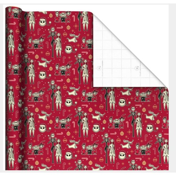 Hallmark Wrapping Paper Nightmare before Christmas Characters on Red 25 sq ft Ro - Picture 2 of 5